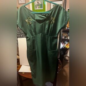 Bettie Page Green and Gold Embellished Sheath Dress